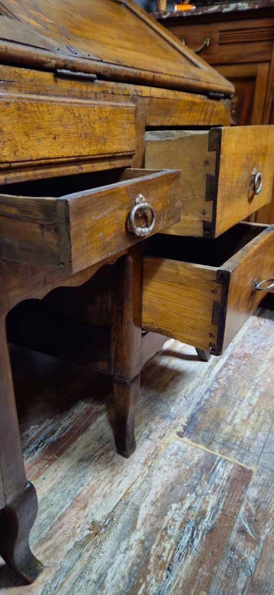 Antique Louis XV Period Curved Secretary Desk In Solid Wood And Marquetry, 18th Century -photo-4