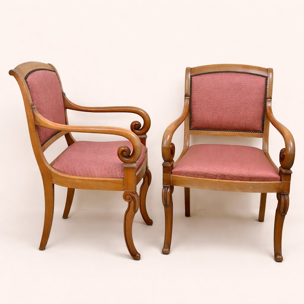 Pair Of Armchairs With Curved Armrests – Restoration Period-photo-2