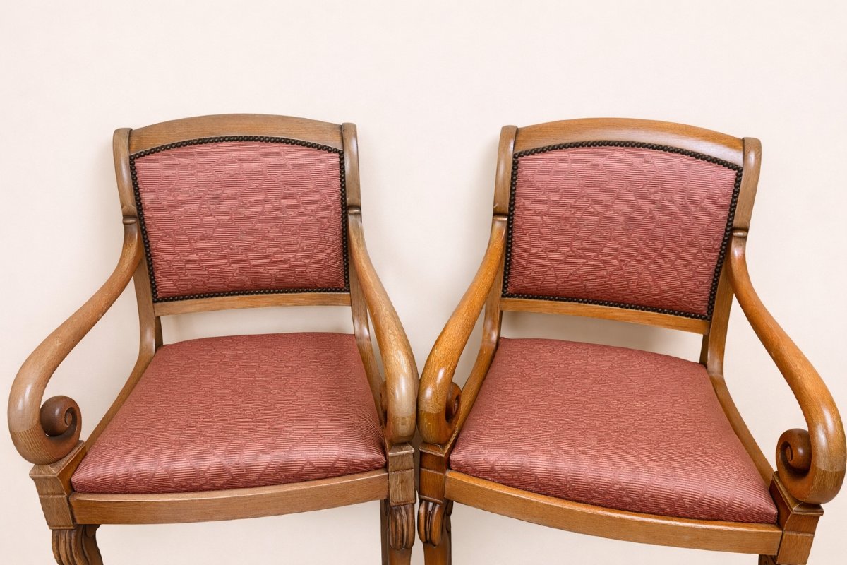Pair Of Armchairs With Curved Armrests – Restoration Period-photo-4