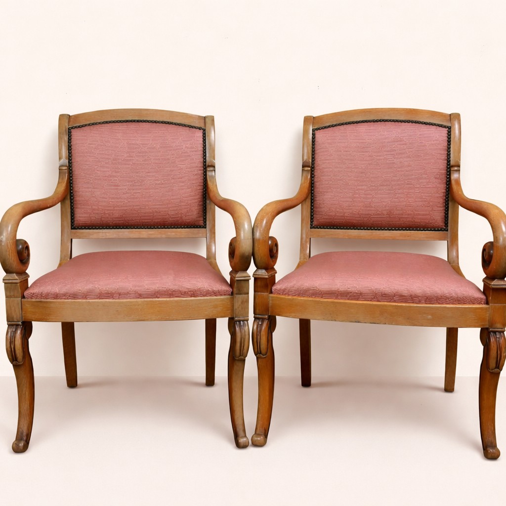 Pair Of Armchairs With Curved Armrests – Restoration Period