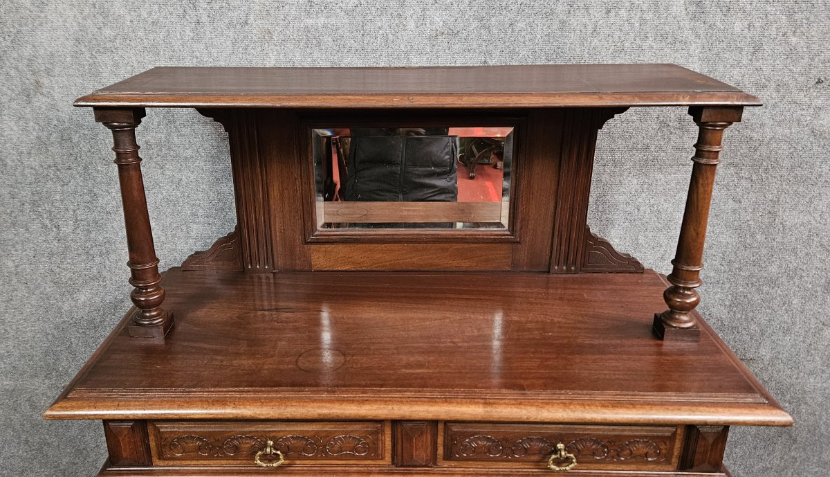 Cabinet ancien sculpté en noyer avec panneaux en terre cuite – Style Renaissance – XIXe siècle -photo-4