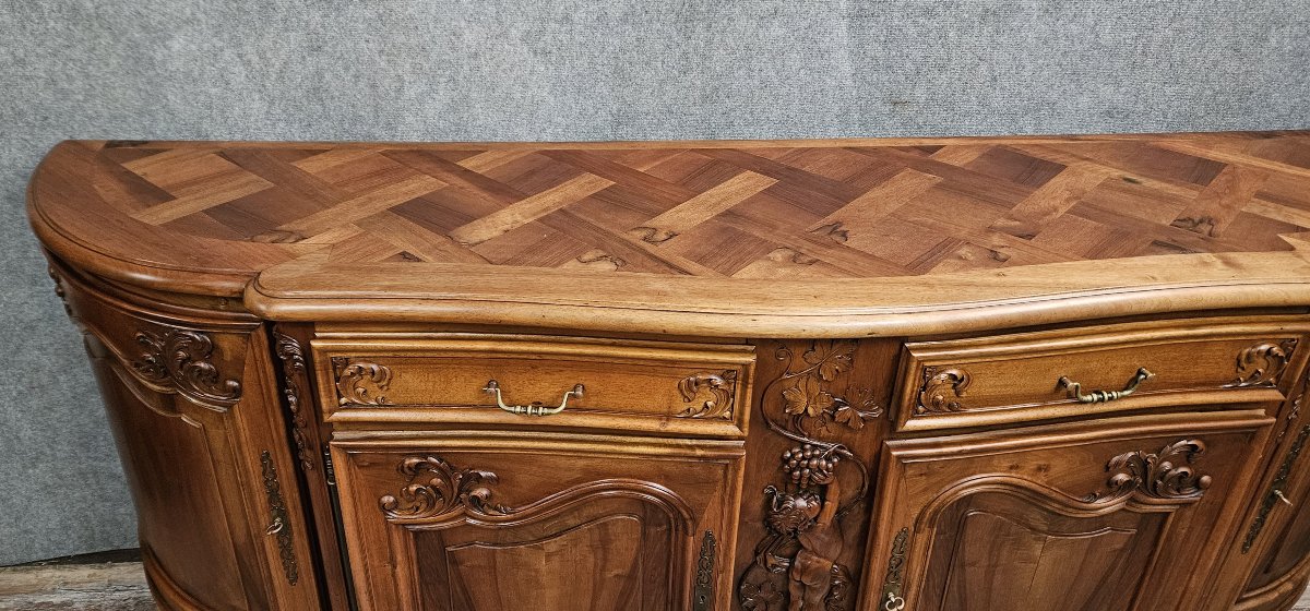 Sideboard With Putto - Curved - Richly Carved Louis XV Style - Marquetry Top -photo-4