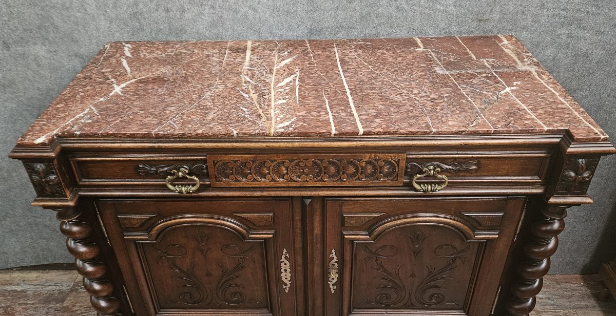 Commode a portes en noyer massif avec plateau en marbre – Style Renaissance / Néo-Renaissance -photo-3