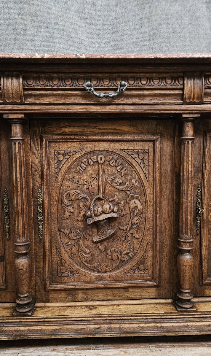 Solid Oak Sideboard With Marble Top - Renaissance Style -photo-3