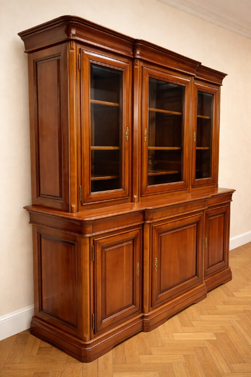 Vintage Louis-philippe Style Bookcase, Made Of Cherry Wood.-photo-3