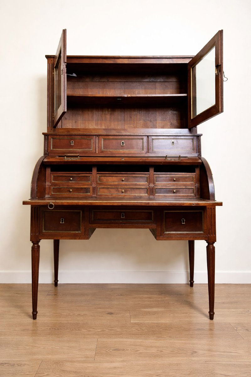 Cylinder Desk Forming A Bookcase – Louis XVI Period, Circa 1760-photo-1