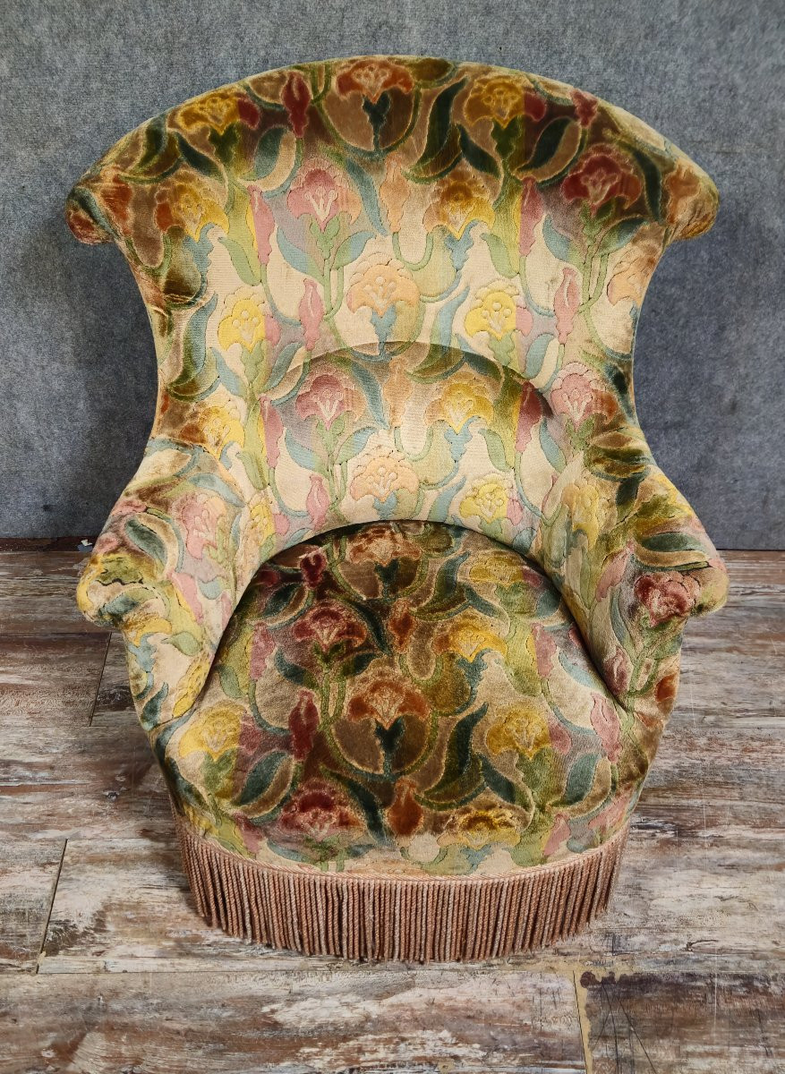 Velvet Toadstool Armchair With Floral Decoration.-photo-1