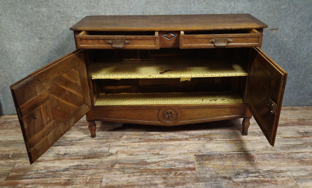 Buffet bas ép. Louis XV en bois massif, XVIIIᵉ siècle (travail provincial)-photo-4