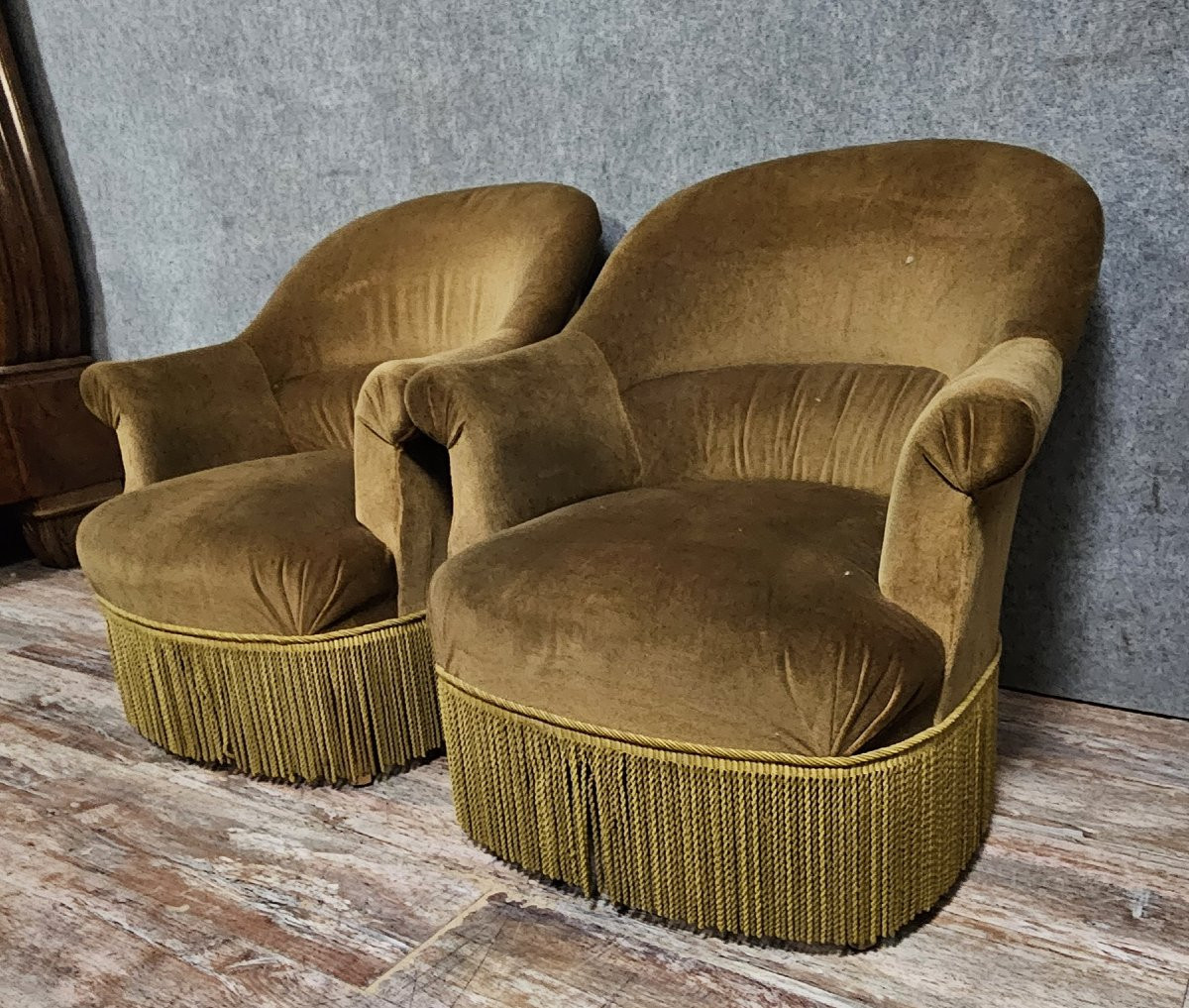 Paire de fauteuils crapaud en velours , première moitié du XXᵉ siècle-photo-5