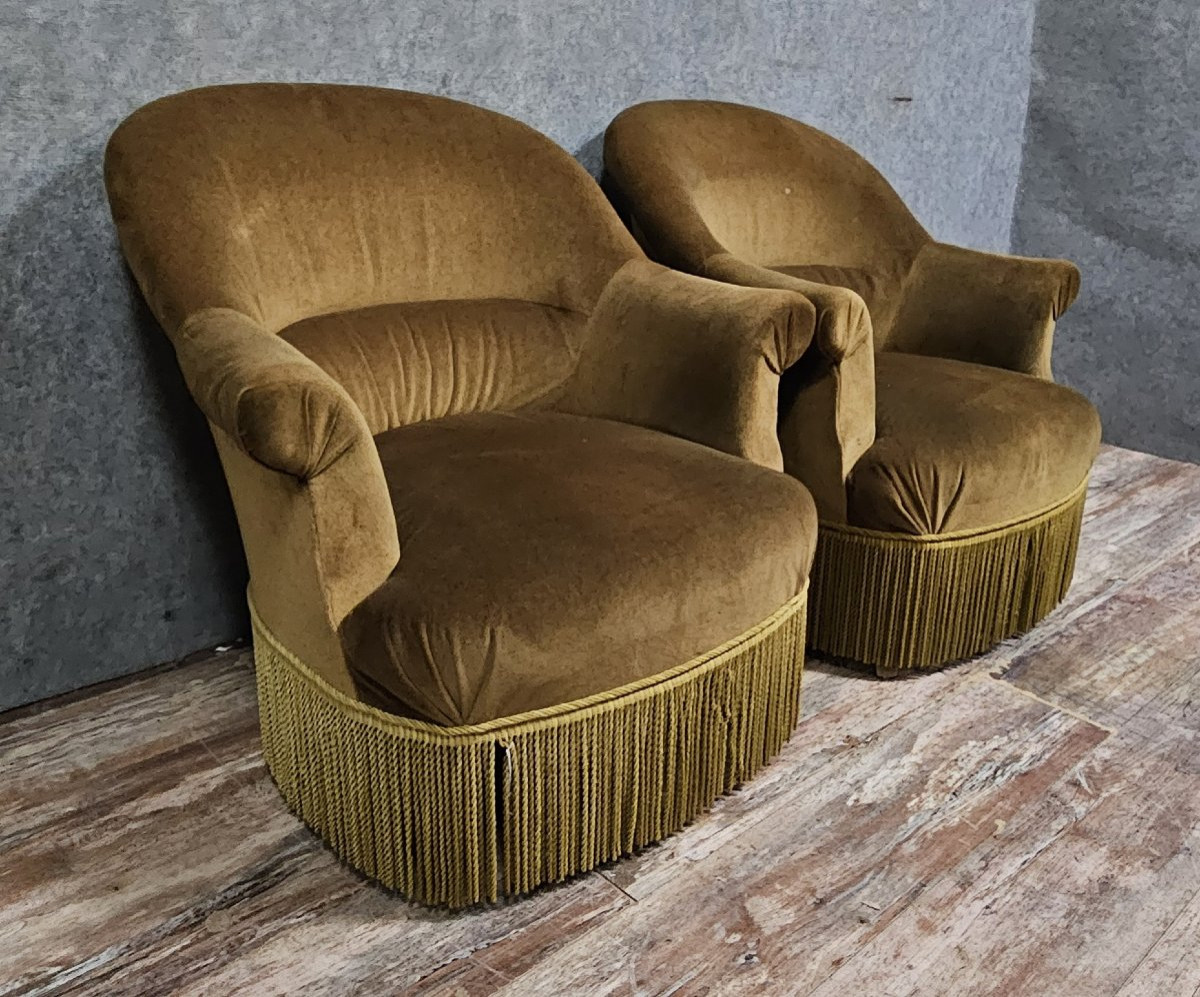 Paire de fauteuils crapaud en velours , première moitié du XXᵉ siècle-photo-6