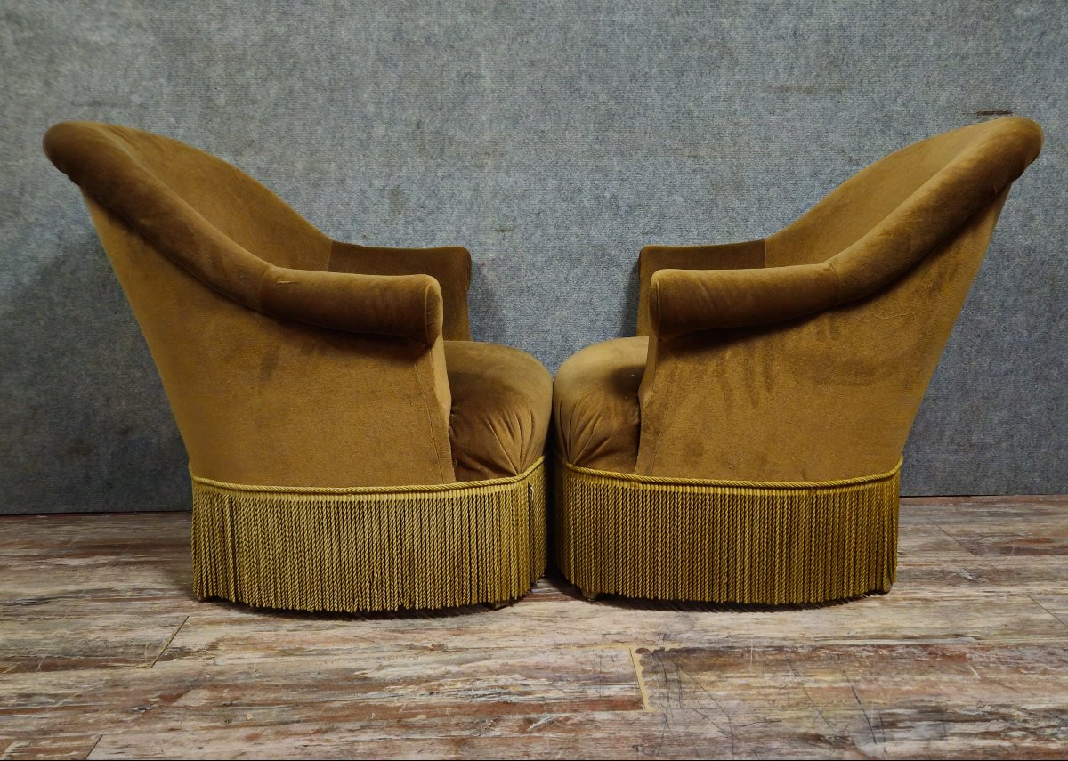 Paire de fauteuils crapaud en velours , première moitié du XXᵉ siècle-photo-8