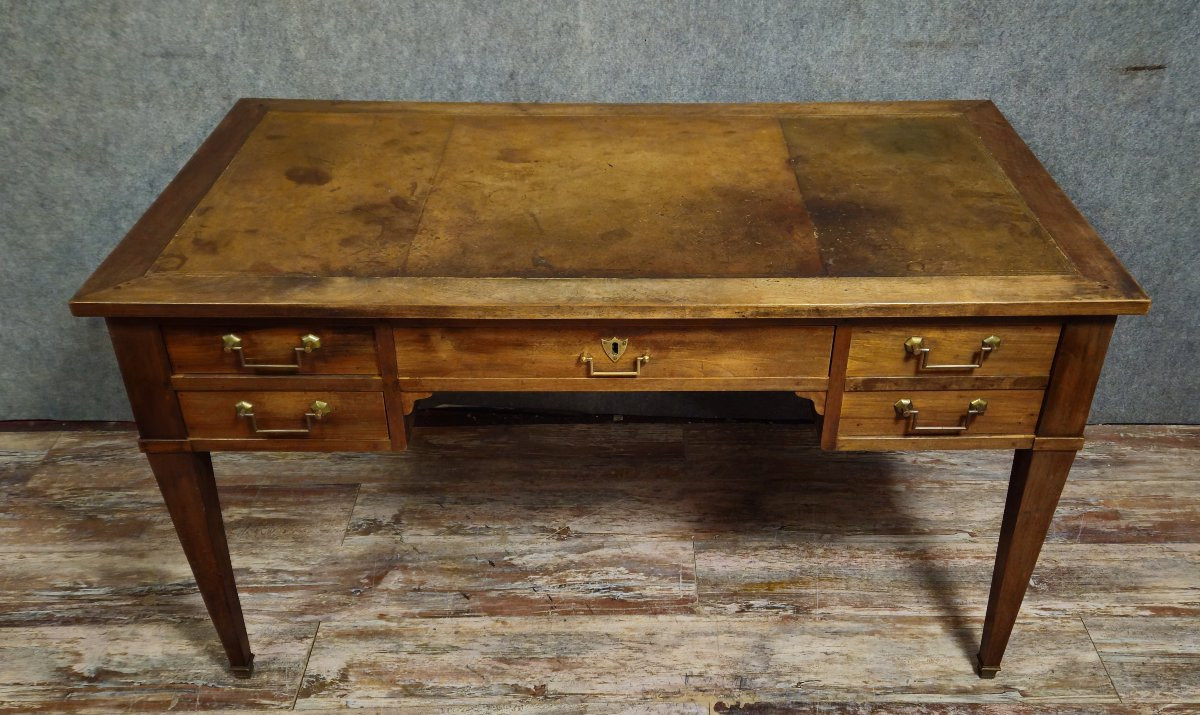 Bureau plat époque directoire en noyer, travail XIXᵉ siècle-photo-1