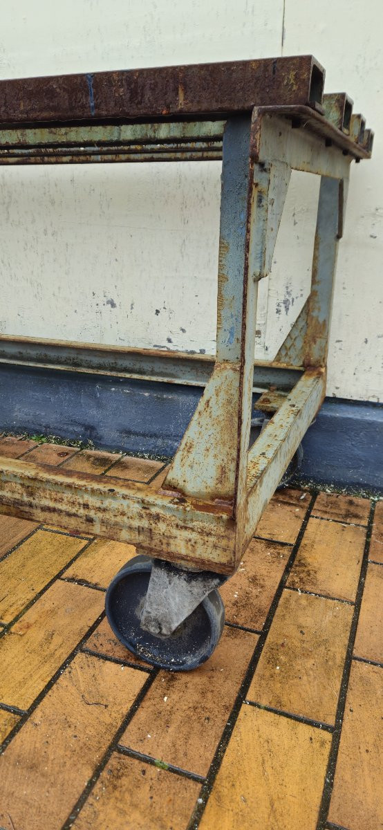 Industrial Metal Workbench/table On Casters, Mid-20th Century-photo-4