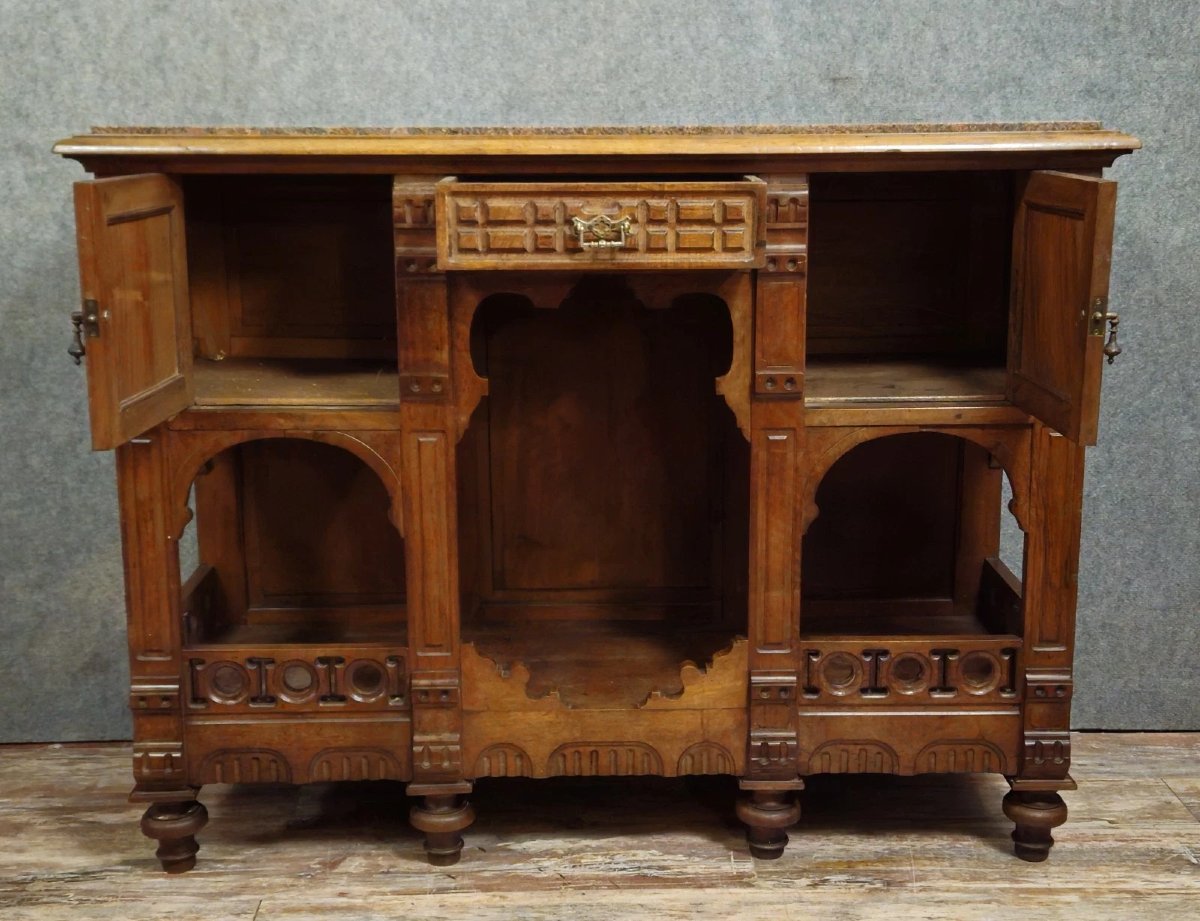 Antique Carved Walnut Sideboard With Marble Top – Renaissance Style-photo-4