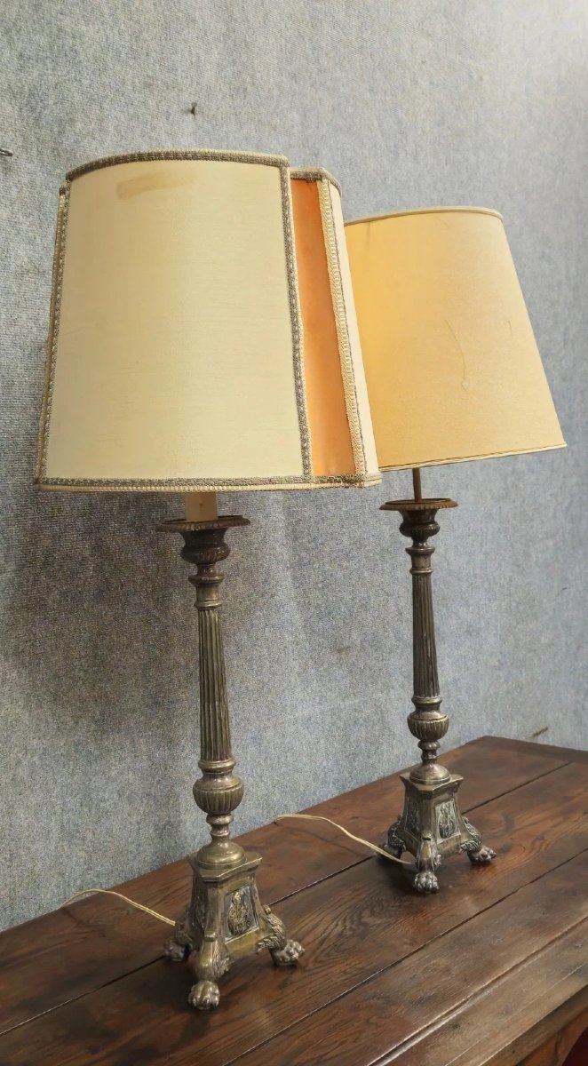 Paire de lampes en bronze – style classique - réalisées avec des piques cierge-photo-2