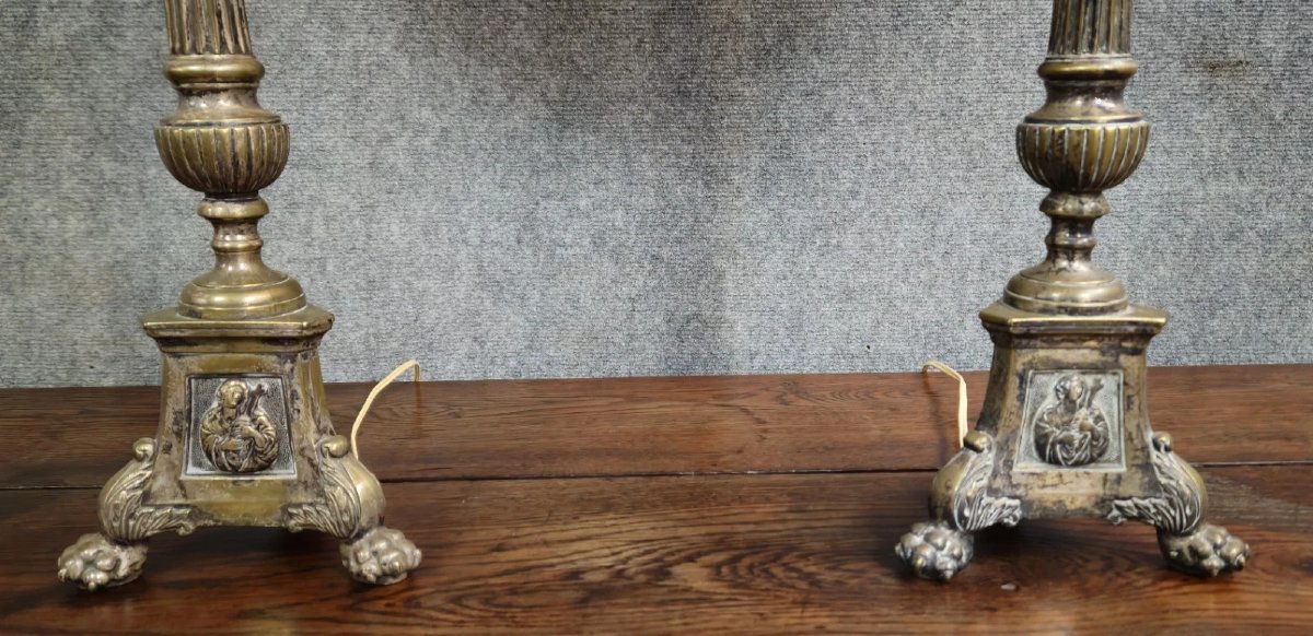 Paire de lampes en bronze – style classique - réalisées avec des piques cierge-photo-3