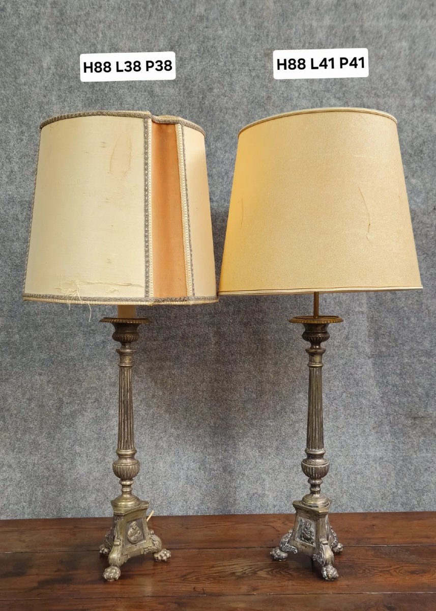 Paire de lampes en bronze – style classique - réalisées avec des piques cierge-photo-5