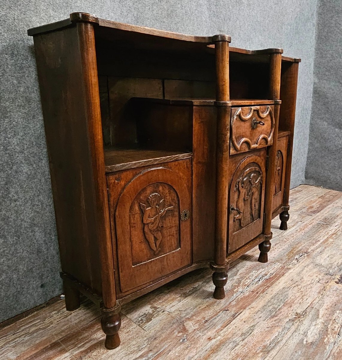 Antique Carved Solid Wood Buffet – Decorated With Cherubs – 19th Century-photo-4