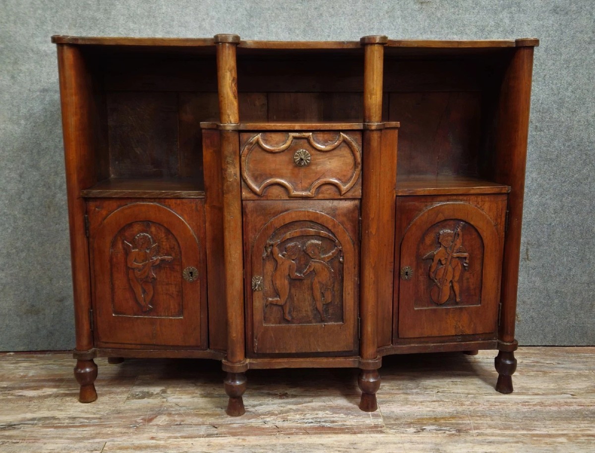 Antique Carved Solid Wood Buffet – Decorated With Cherubs – 19th Century