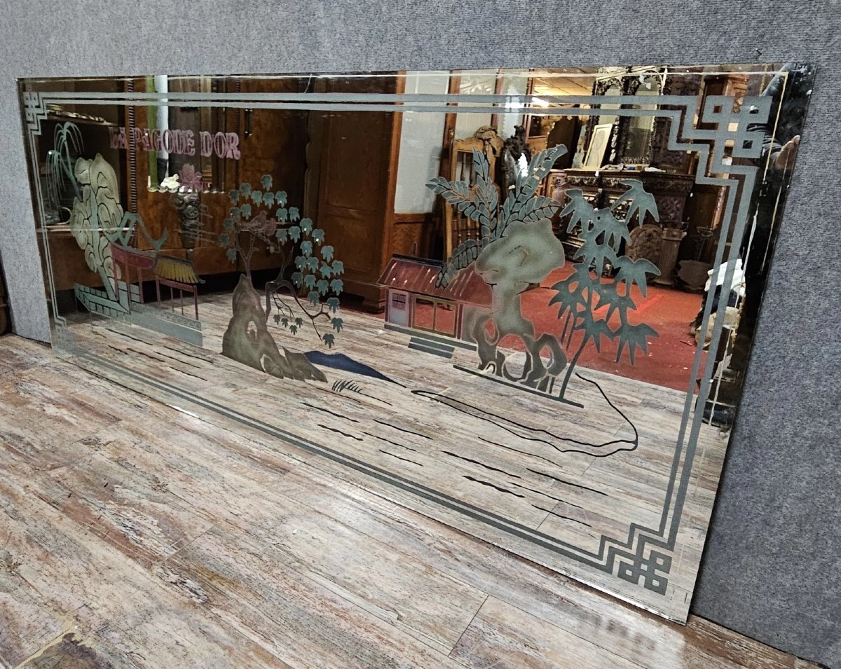miroir décoratif de restaurant – décor oriental “La Pagode d’Or”- vintage 1970-1980-photo-2