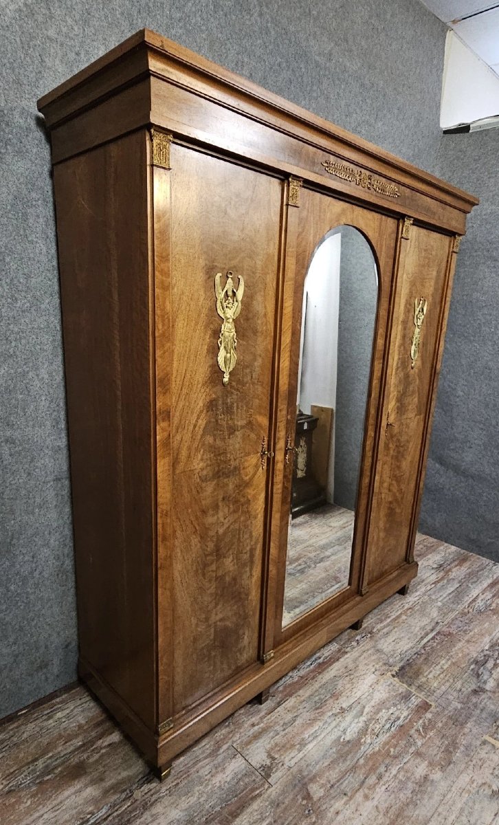 Antique Mahogany Wardrobe With Mirror – Empire Style / 20th Century-photo-1