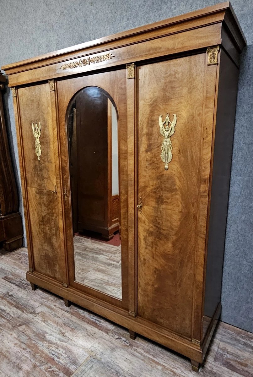 Antique Mahogany Wardrobe With Mirror – Empire Style / 20th Century-photo-2