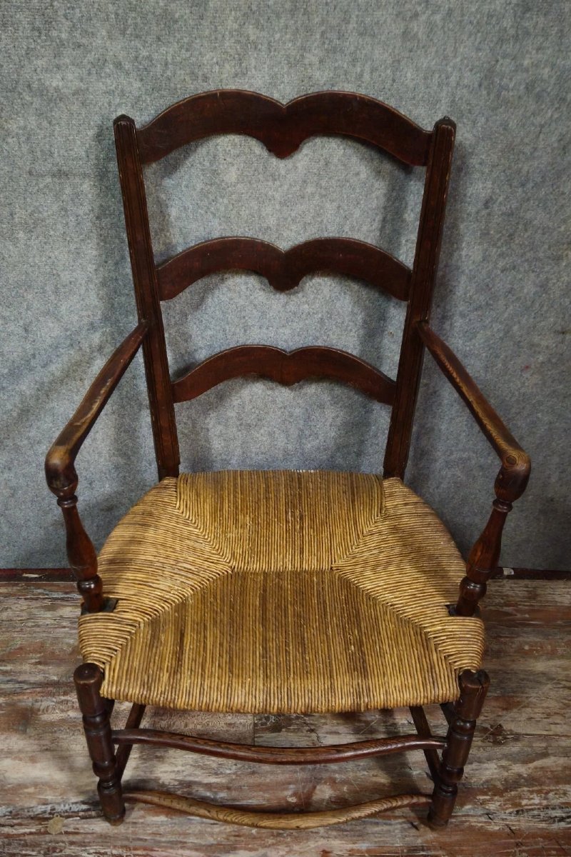 Antique Armchair In Solid Wood With A Woven Straw Seat, In A Rustic/provincial Style.-photo-2
