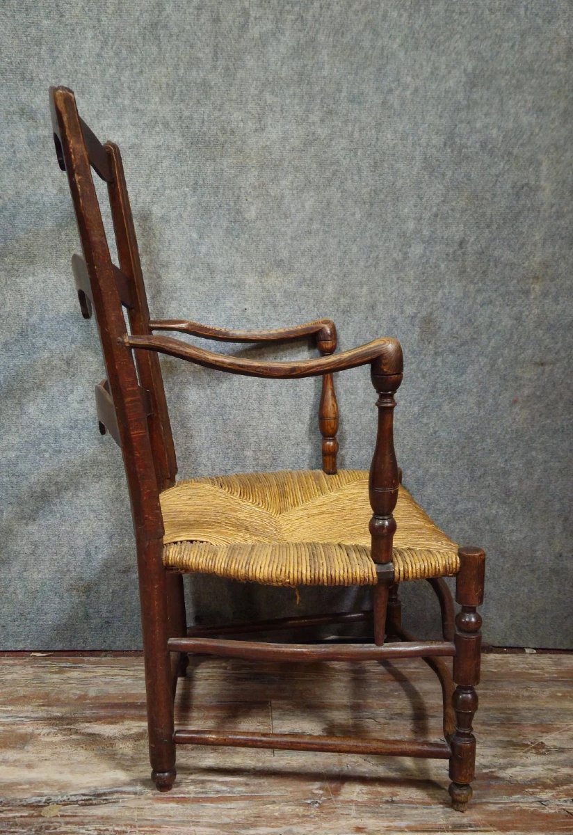 Antique Armchair In Solid Wood With A Woven Straw Seat, In A Rustic/provincial Style.-photo-5