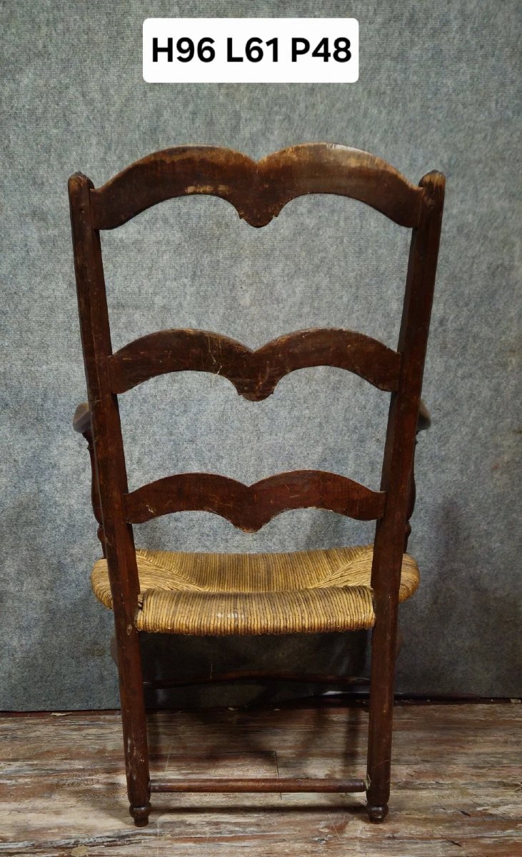 Antique Armchair In Solid Wood With A Woven Straw Seat, In A Rustic/provincial Style.-photo-6