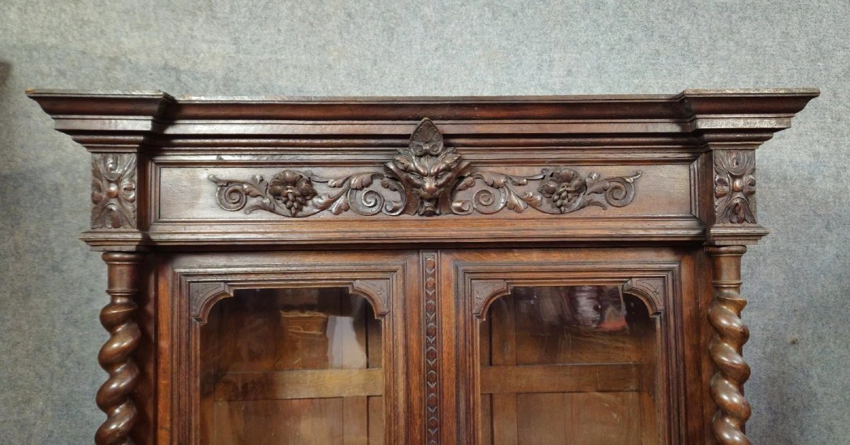 Buffet - bibliothèque deux corps ancien en bois sculpté – style Renaissance-photo-3