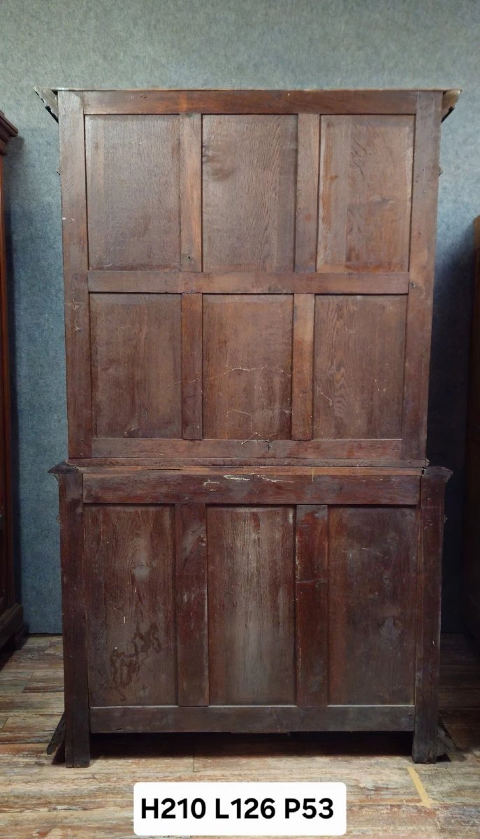 Buffet - bibliothèque deux corps ancien en bois sculpté – style Renaissance-photo-6