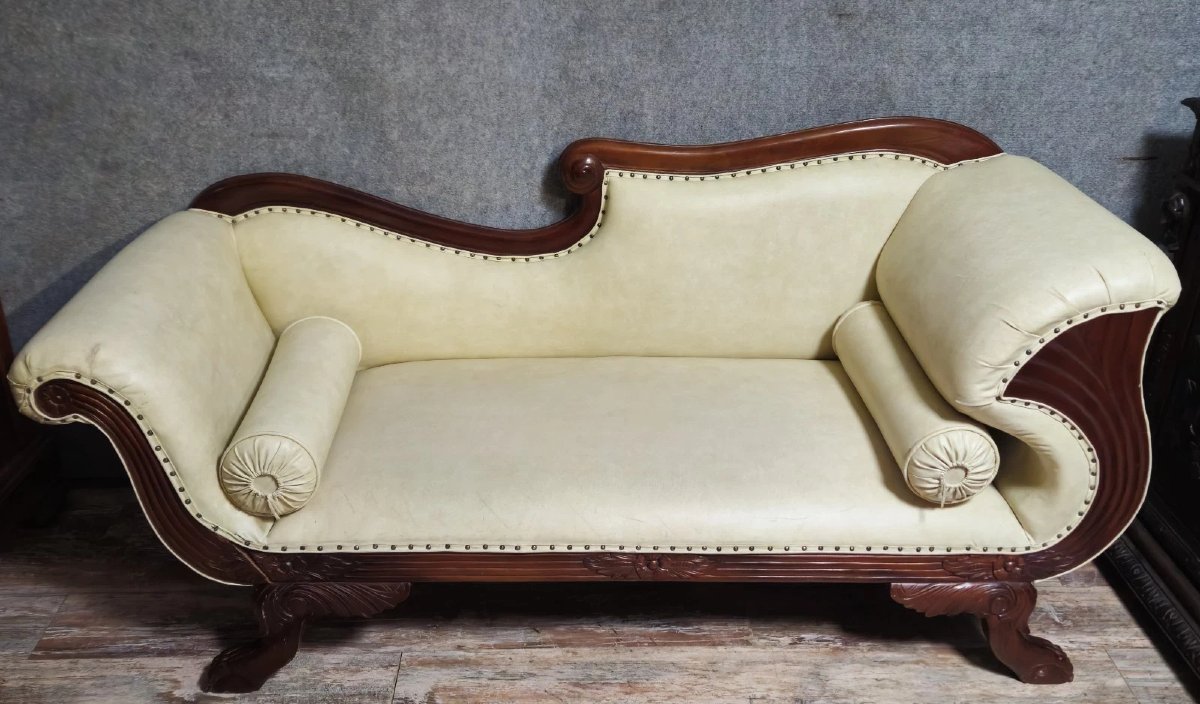 Recamier - Antique Empire-style Chaise Longue/daybed - Charles X - 19th Century-photo-1