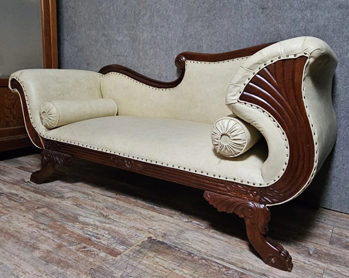 Recamier - Antique Empire-style Chaise Longue/daybed - Charles X - 19th Century-photo-2