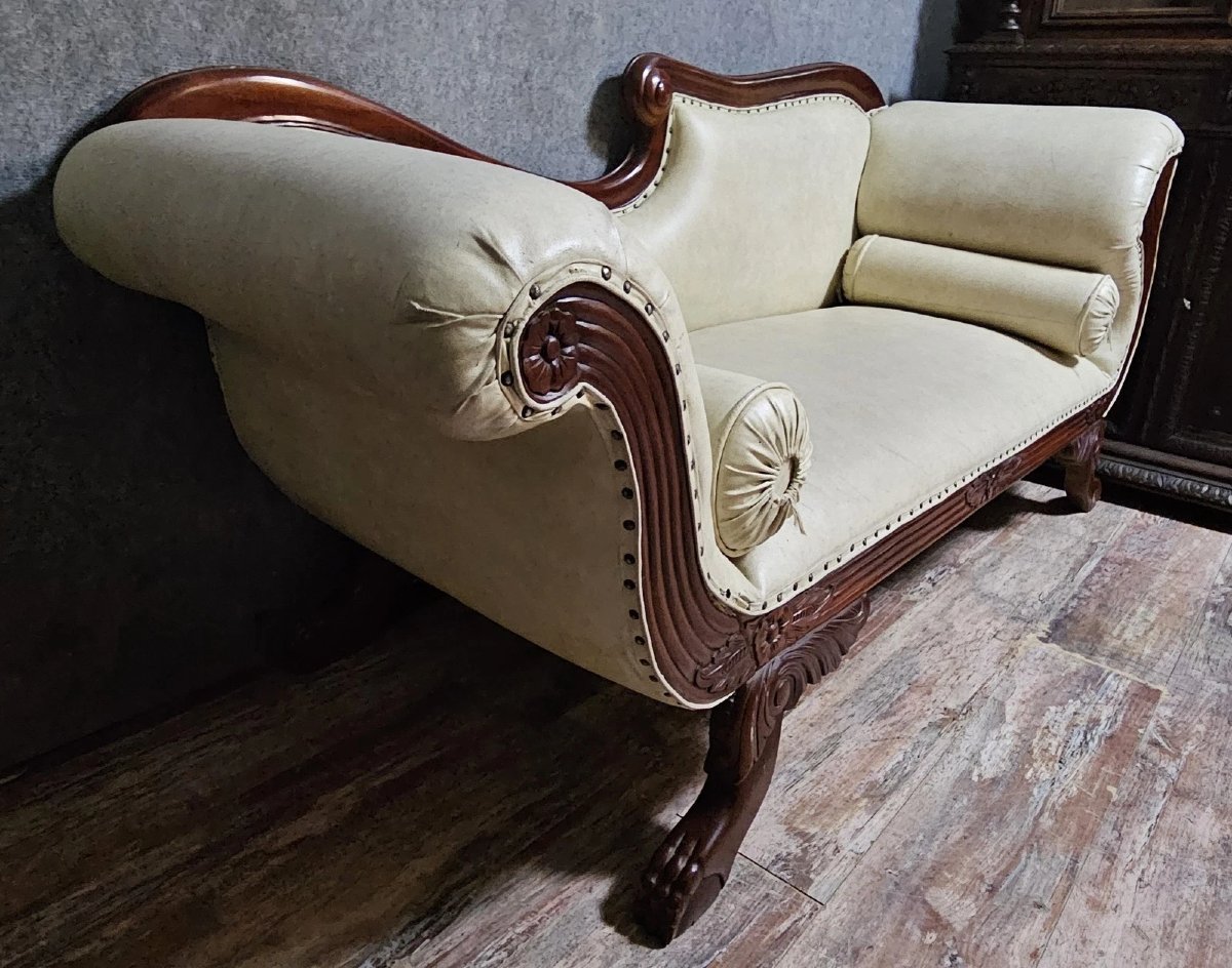 Recamier - Antique Empire-style Chaise Longue/daybed - Charles X - 19th Century-photo-3