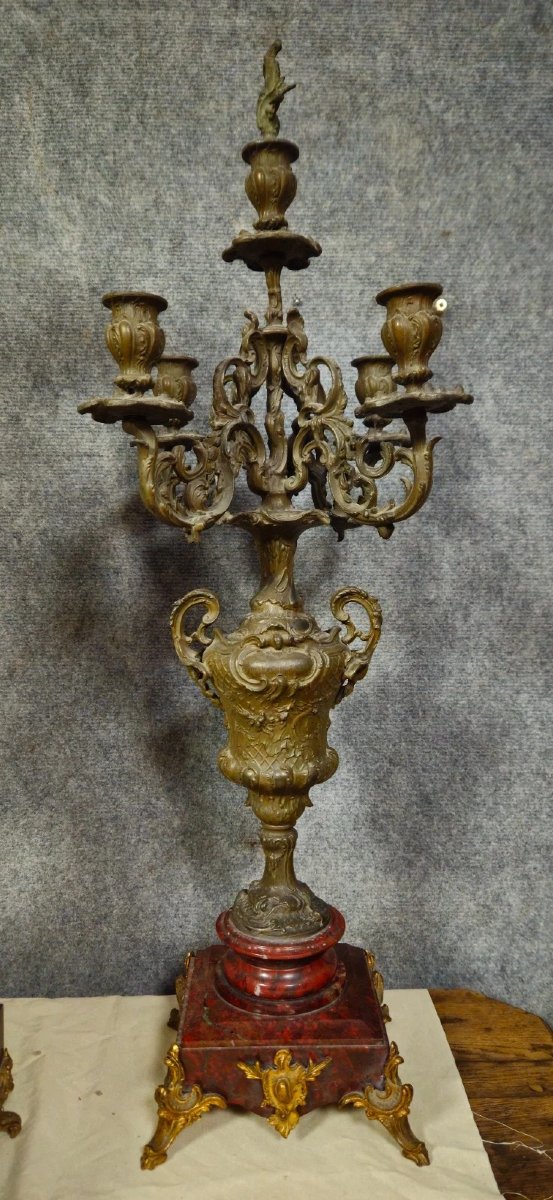 Bruchon 19th Century: Napoleon III Period Spelter Mantelpiece Set-photo-5