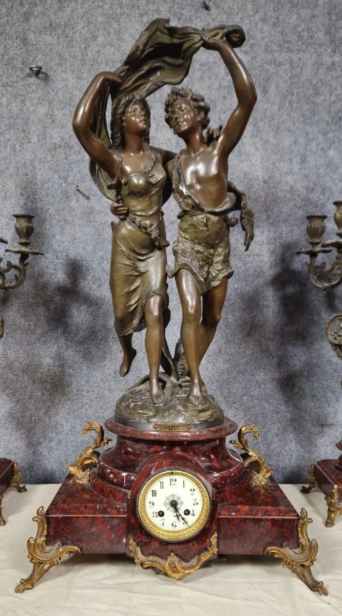 Bruchon 19th Century: Napoleon III Period Spelter Mantelpiece Set-photo-6