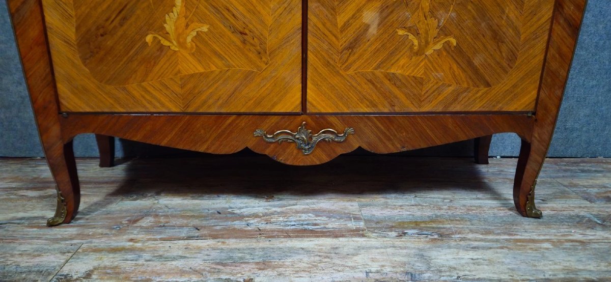 Armoire galbée style Louis XV en marquèterie a décor floral époque XXeme-photo-3