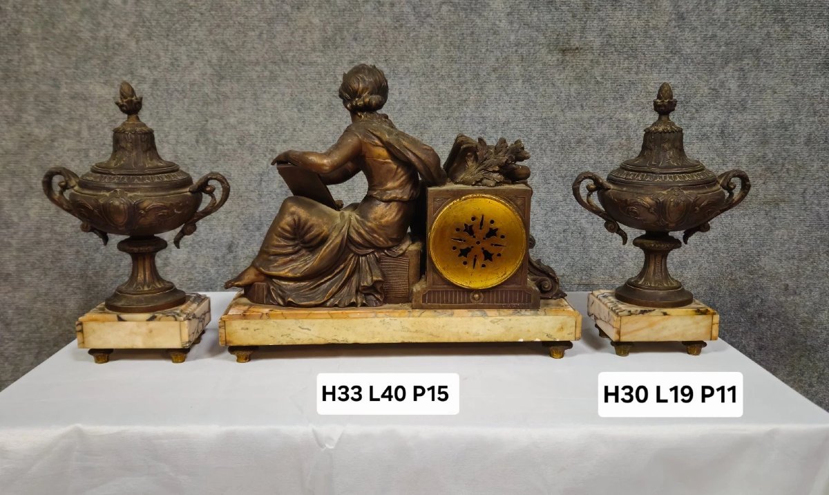 garniture de pendule en régule à patine médaille époque Napoléon III vers 1880-photo-6