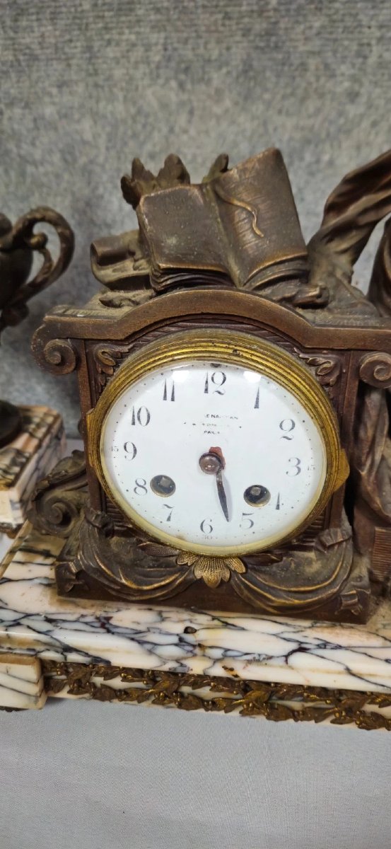 garniture de pendule en régule à patine médaille époque Napoléon III vers 1880-photo-7