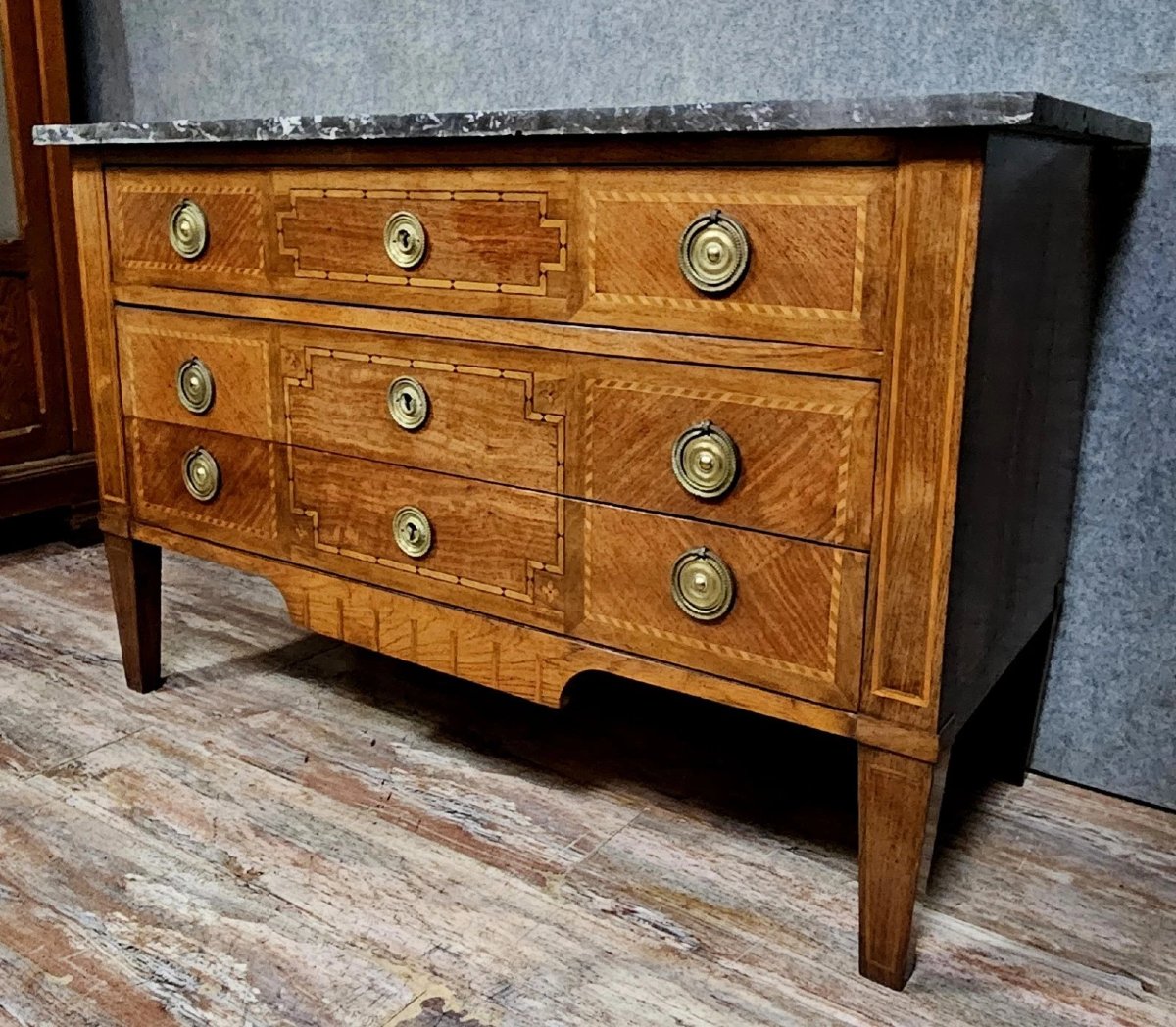 Louis XVI Period Commode In Marquetry, 18th Century-photo-3