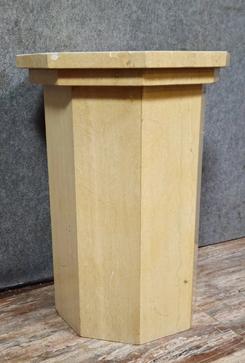 Travertine Pedestal Column, Dating From 1950-1970, Hexagonal In Shape, Ideal For Sculpture -photo-2