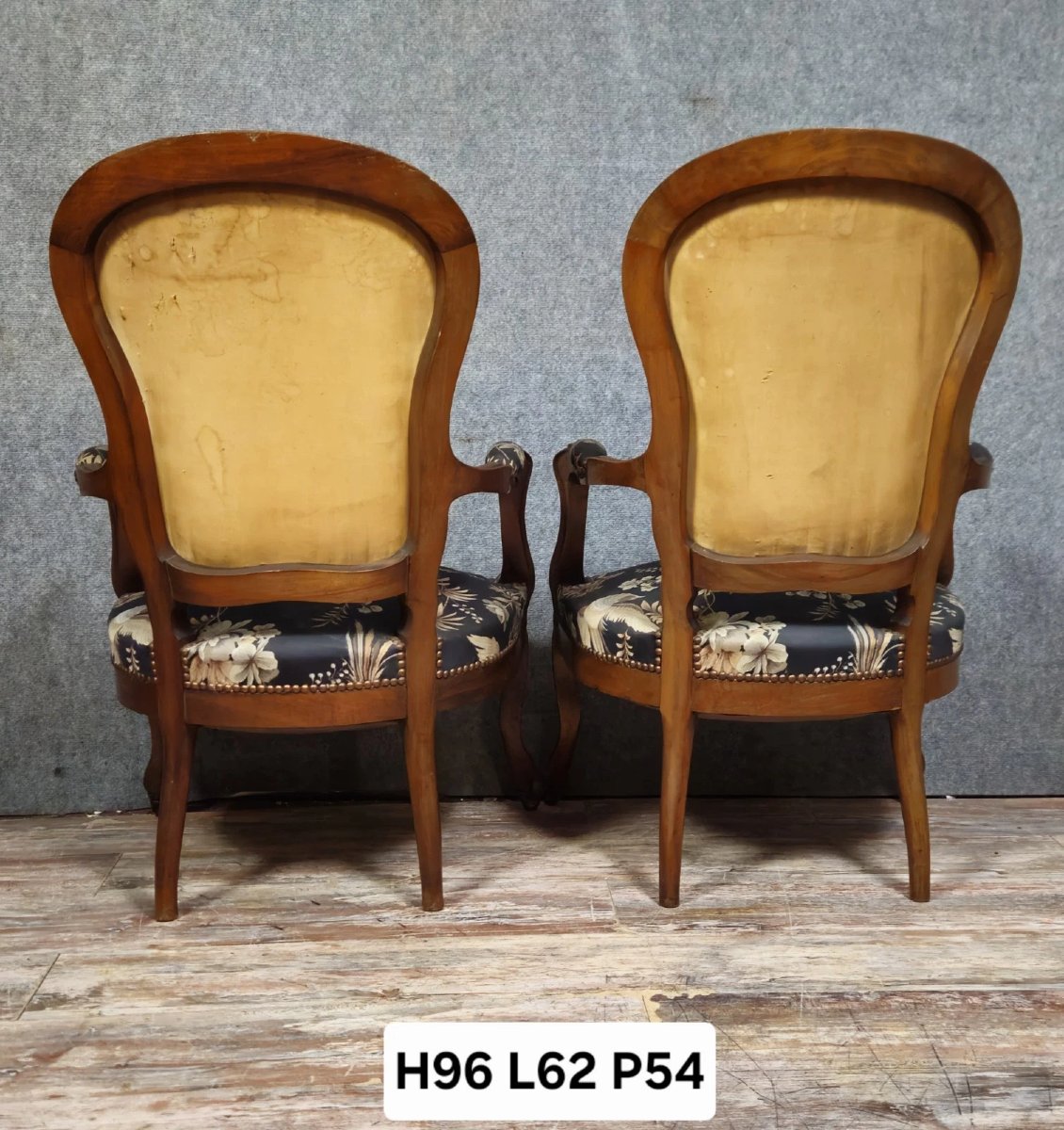 Pair Of Napoleon III Period Mahogany Armchairs With Silk-like Upholstery-photo-6