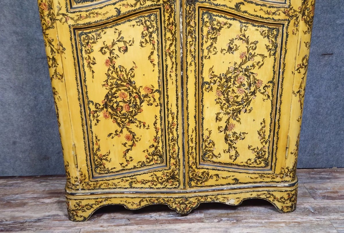 Armoire galbée ancienne peinte à décor floral- époque fin XIXeme – Style vénitien-photo-6