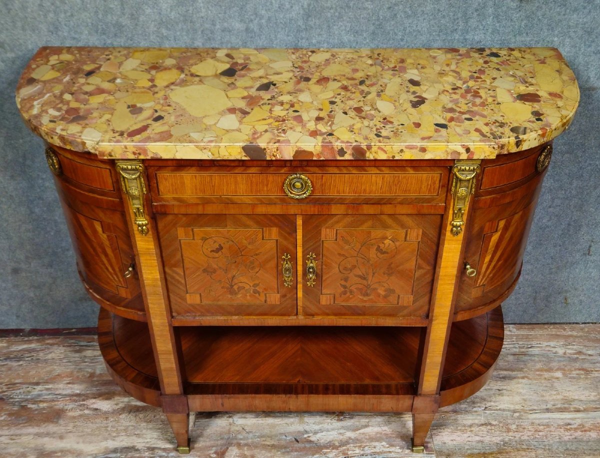 Marquetry Commode/half-moon Sideboard – Marble Top – Louis XVI Style-photo-1