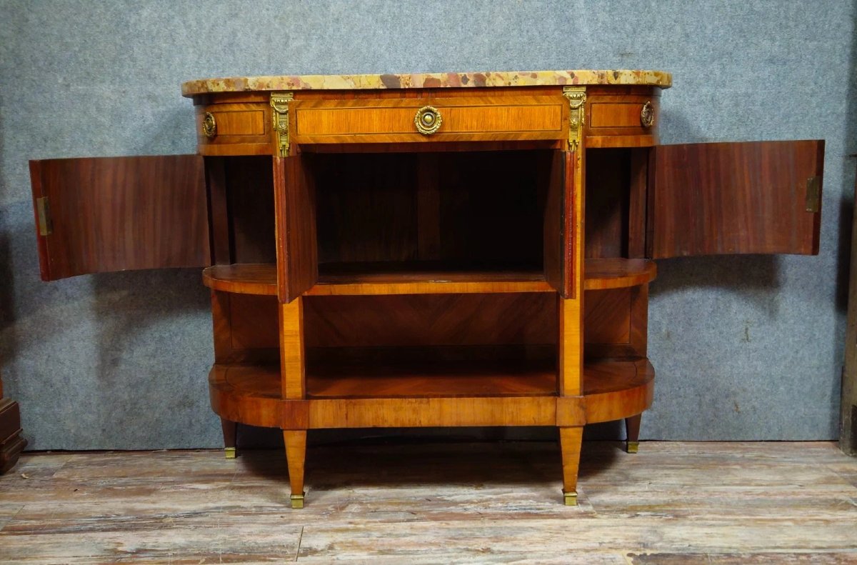 Marquetry Commode/half-moon Sideboard – Marble Top – Louis XVI Style-photo-2