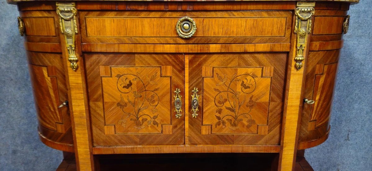 Marquetry Commode/half-moon Sideboard – Marble Top – Louis XVI Style-photo-6