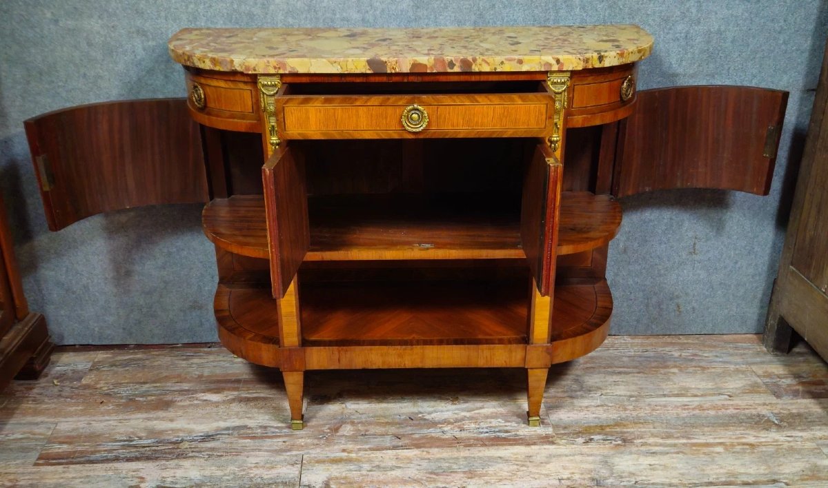 Marquetry Commode/half-moon Sideboard – Marble Top – Louis XVI Style-photo-8