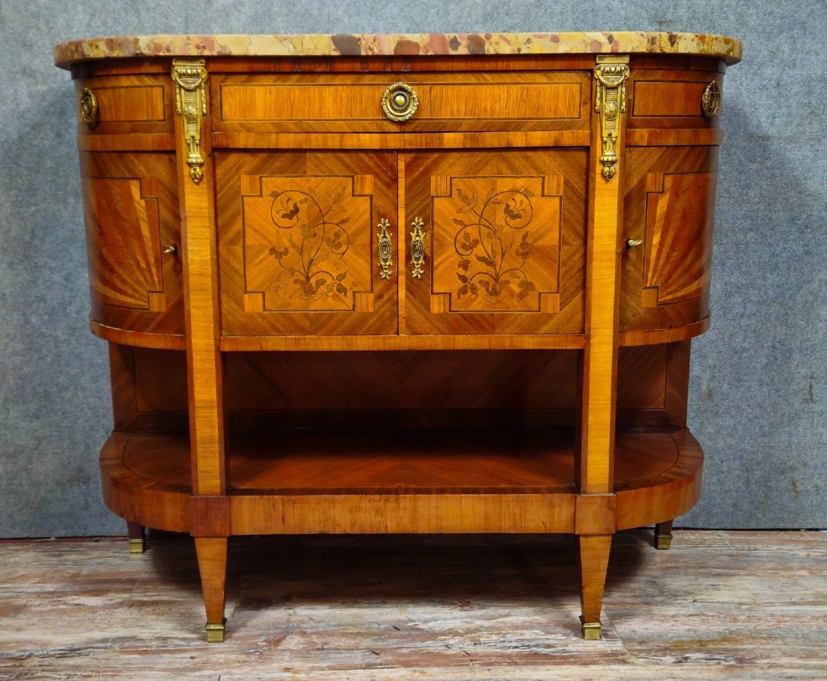 Marquetry Commode/half-moon Sideboard – Marble Top – Louis XVI Style
