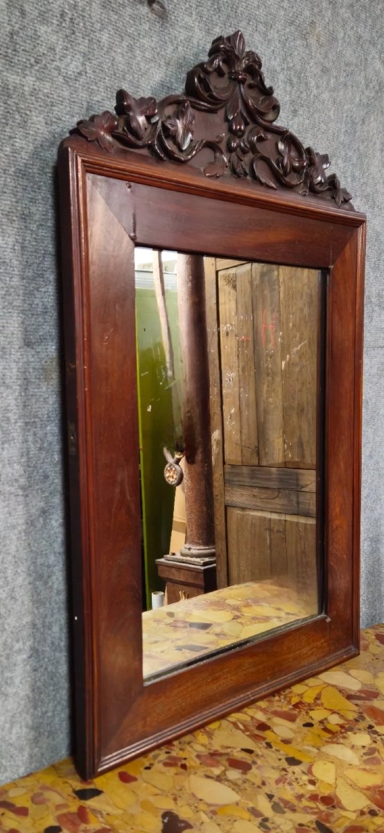 Miroir XIXeme en acajou sculpté – Décors de feuillage – époque Napoléon III-photo-2