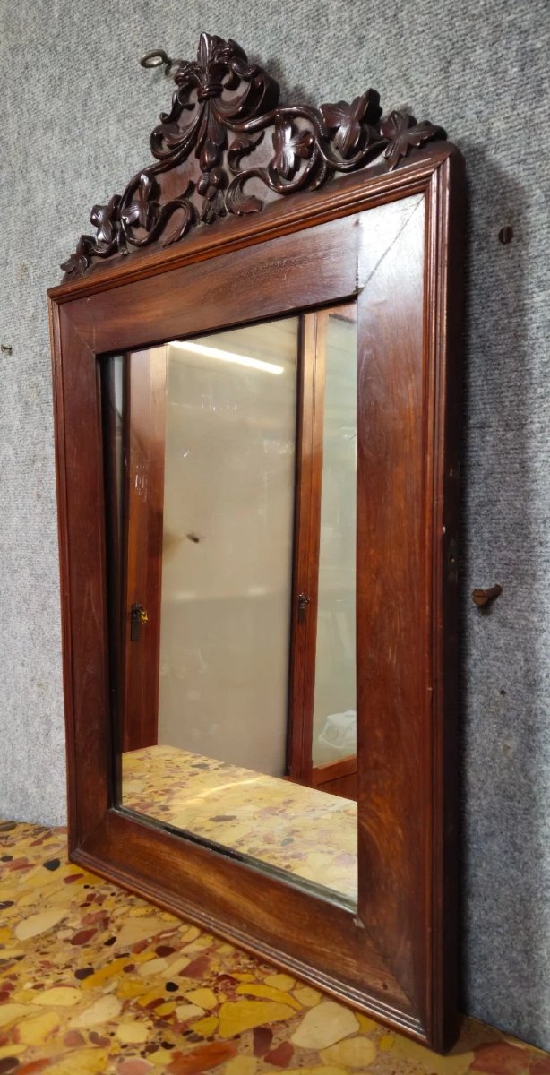 Miroir XIXeme en acajou sculpté – Décors de feuillage – époque Napoléon III-photo-3